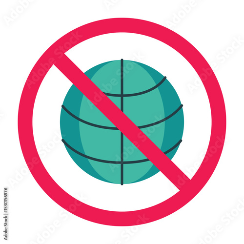 Forbidden sign with world map or planet earth icon, no world globe allowed sign, global prohibition sign, world wide web forbidden icon symbol