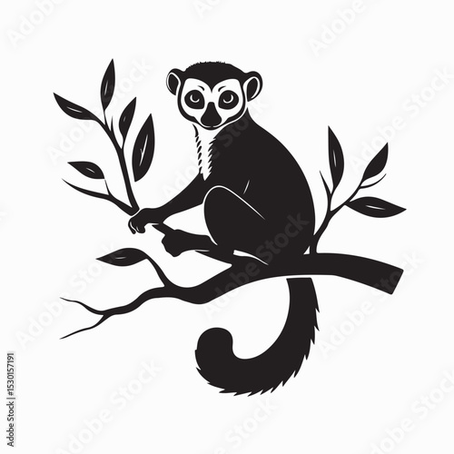 Lemur on tree image vector Isolated on white Background.