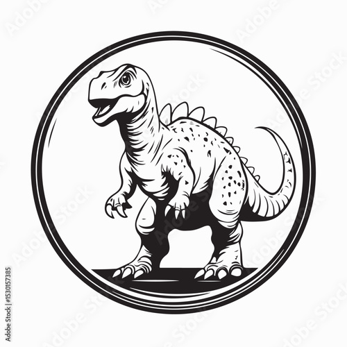 Black and white Circle Dinosaur Vector illustration on white background.