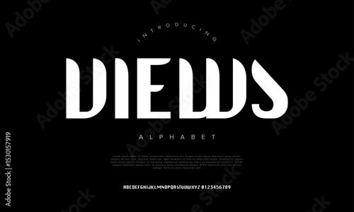Bold and wide modern font with futuristic letter shapes for striking titles
