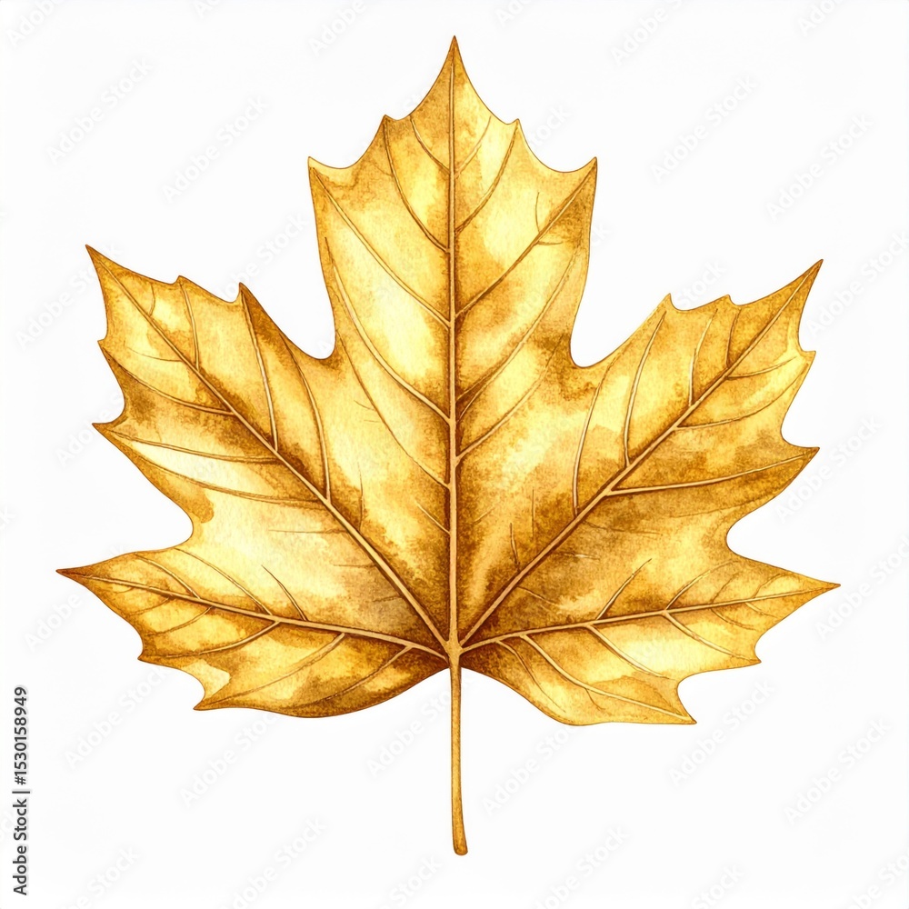 Obraz premium Golden Maple Leaf Watercolor Illustration
