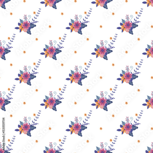 Seamless Pattern of Colorful Floral Arrangements on White Backdrop