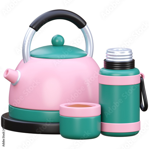 3d render thermos and kettle icon