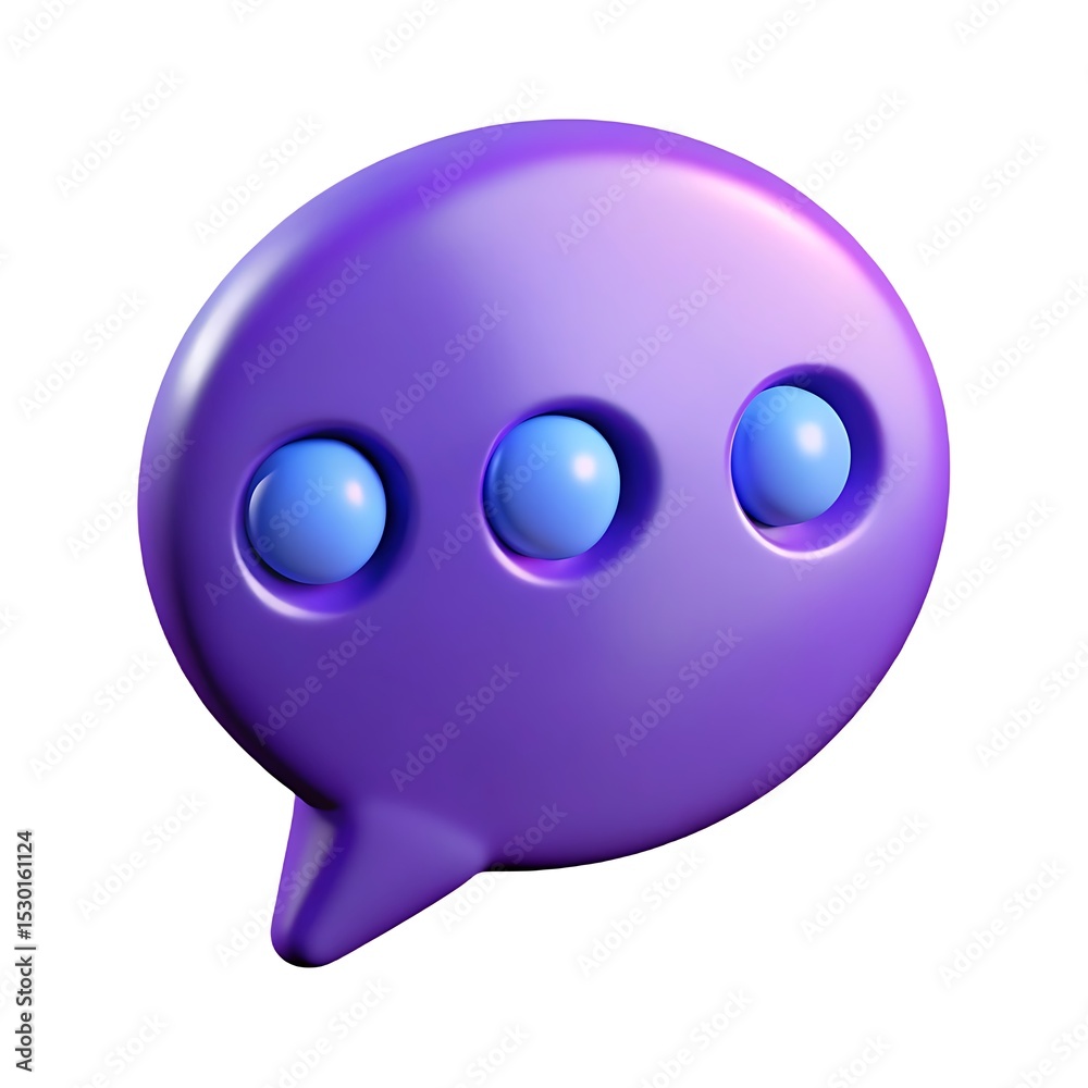 Fototapeta premium 3d purple speech bubble with blue dots isolated on white background