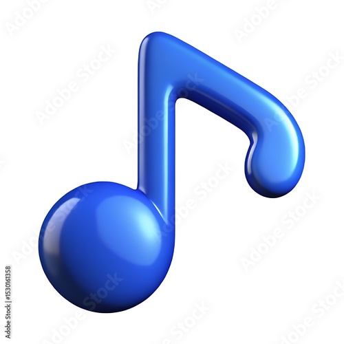 Glossy blue music note eighth isolated on white background