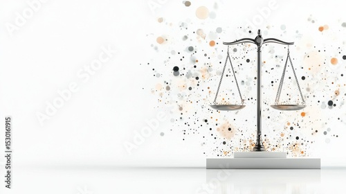 Balanced justice scales symbolizing fairness legal concept modern studio minimalist design artistic perspective