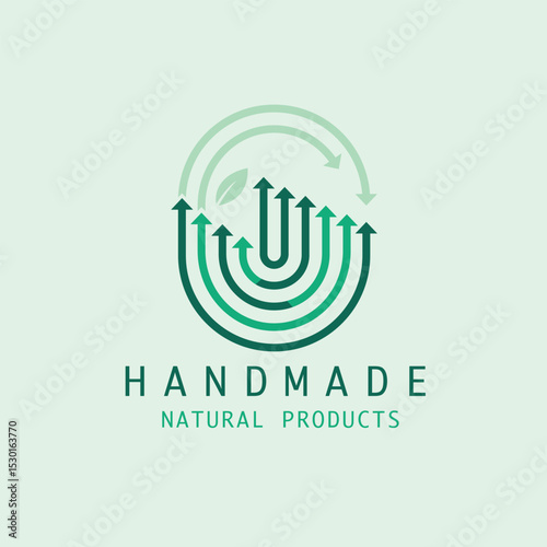 Eco-friendly logo with green arrows forming a circular design, symbolizing natural growth, sustainability, and handmade products.