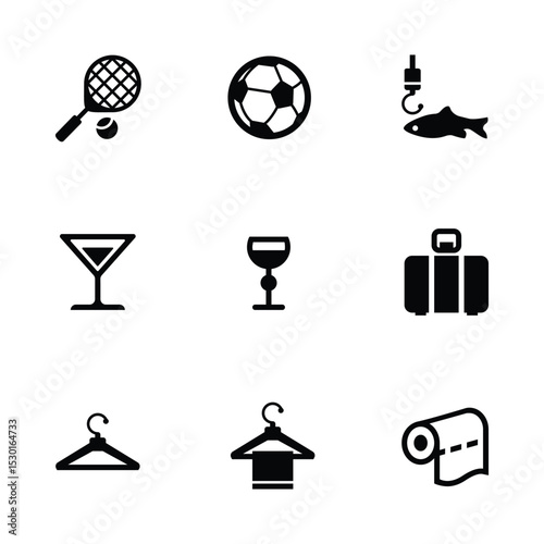 Hotel facilities are represented by nine icons including a bed a person a couple a bunk bed a man a woman a bellhop and a parking spot.