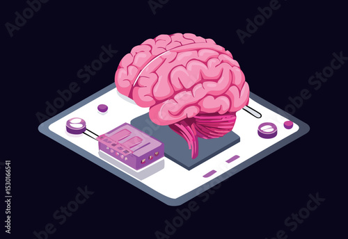 Isometric Brain Technology AI Concept