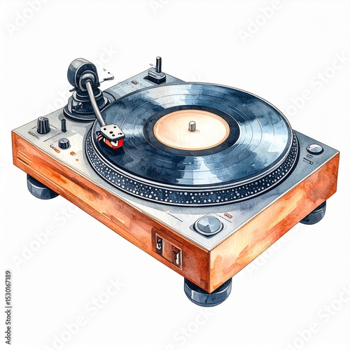 Watercolor Painting of Vintage Record Player