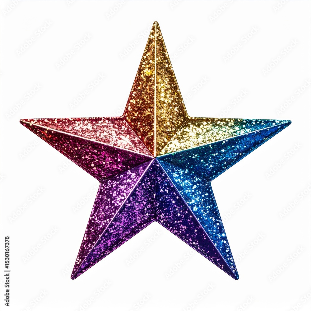 Fototapeta premium Rainbow Glitter Star Decoration on White Background