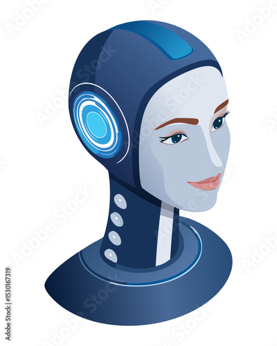 White Cyborg Head Blue Details
