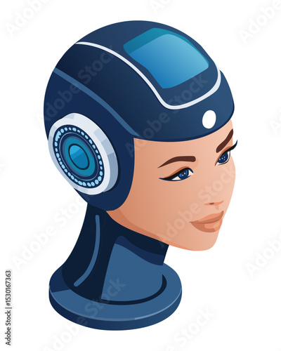 Female Cyborg Head Blue Details