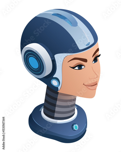 Female Cyborg Head Blue Accents