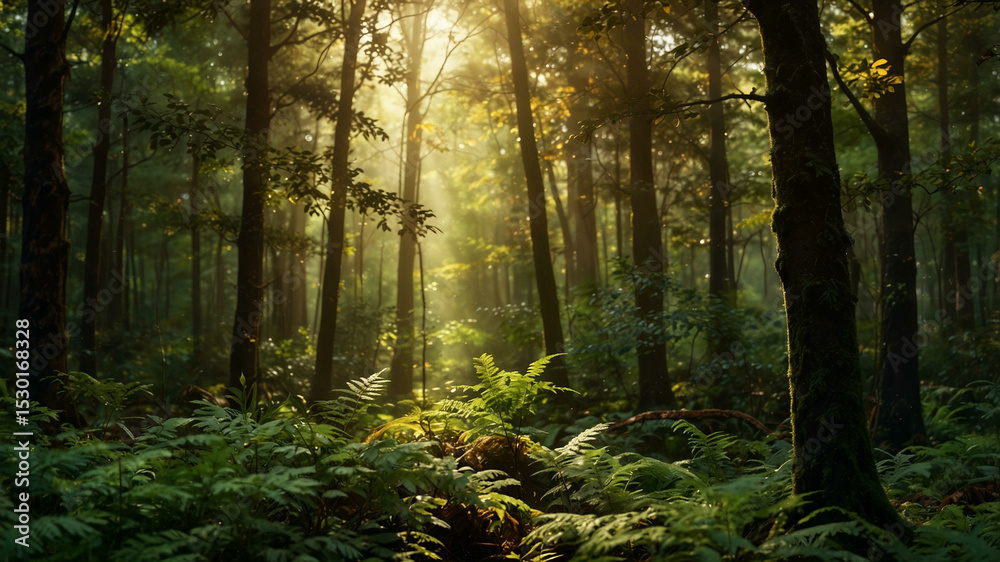 Obraz premium Earthy Abstract Background with Sun-Dappled Forest Light and Bokeh Effect