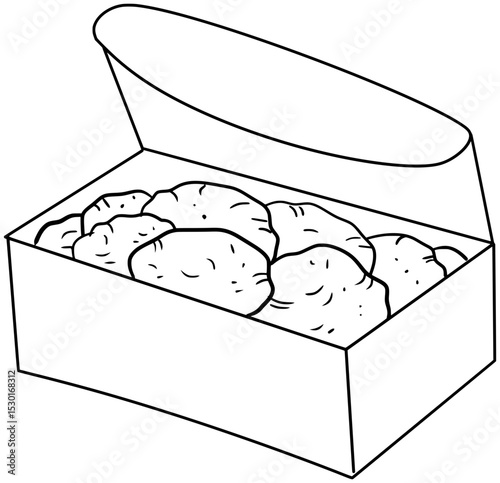 Chicken Nuggets Box Vector Outline Line Art Drawing
