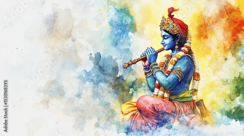 Divine Lord Krishna Janmashtami Watercolor Wallpaper in HD