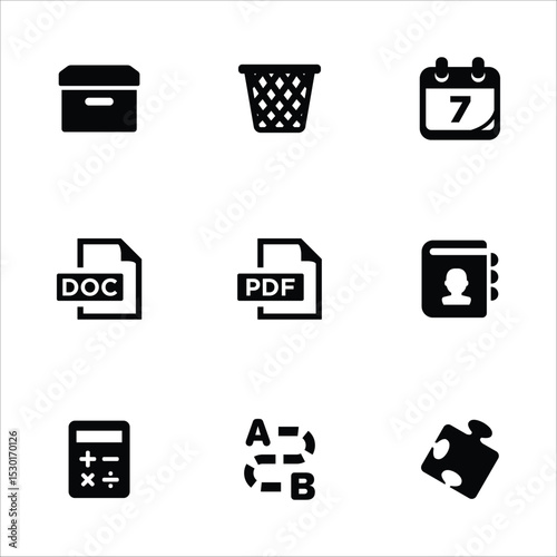 Office a collection of nine essential supply icons.