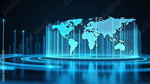 World map animation showing global connectivity futuristic network data transfer background for technology and business concept.