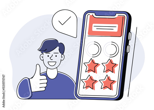 Flat Vector of Customer Giving Star Rating for Service or Product