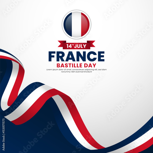 France bastille day Square banner background with waving ribbon flag