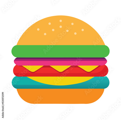 Burger Fast Food Icon – Color Vector Illustration on White Background