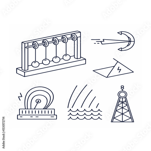 Physics and Science Outline Icons Set. Vector Illustration