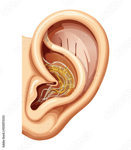Human Ear Inner Structure with Nerves