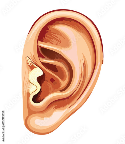 Blocked Human Ear with Wax Build-Up