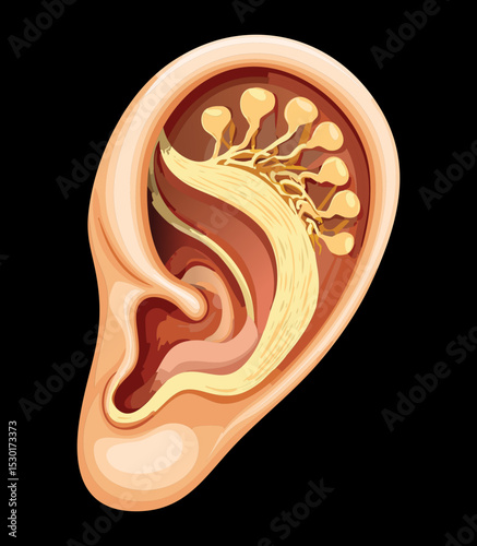Inner Ear with Nerve Endings Diagram