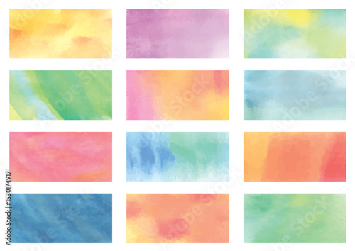 Set of 12 colorful watercolor texture rectangles