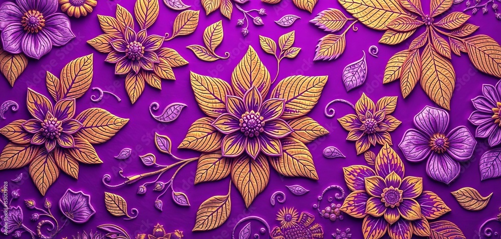 Fototapeta premium Intricate floral pattern, rich single-tone purple, high-definition wallpaper texture, violet, graphic