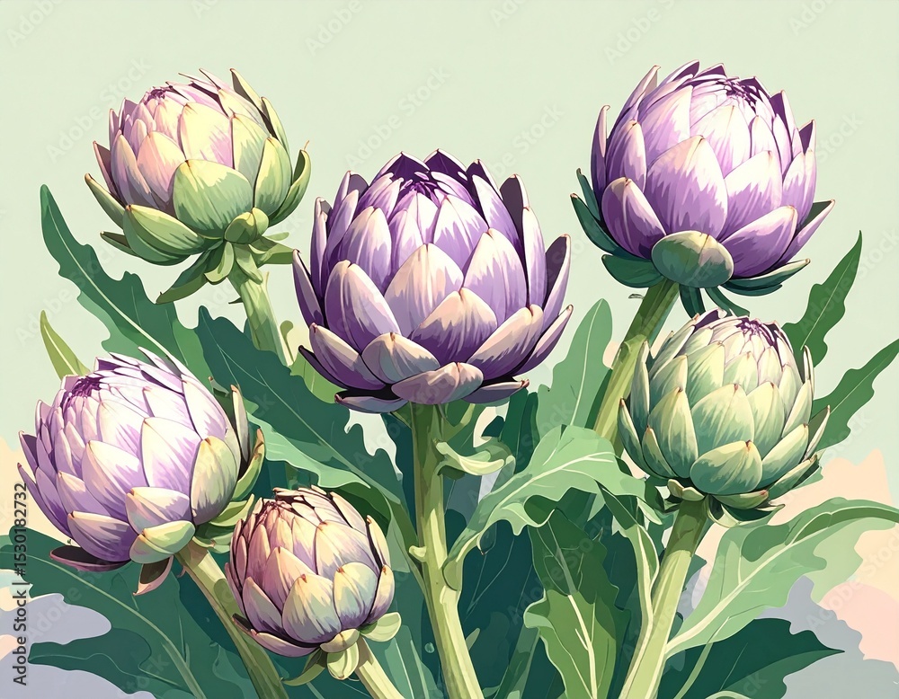 Fototapeta premium アーティチョークの花のイラスト