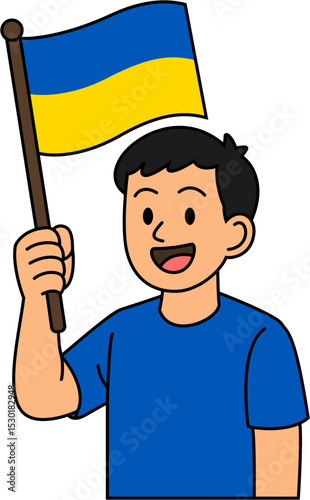 A man is holding the Ukraine flag
