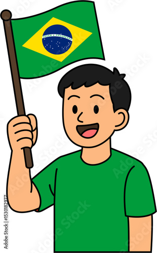 A man is holding the Brazil flag