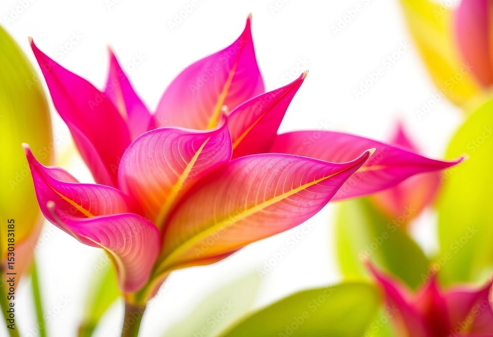 Fototapeta premium Vibrant new spring leaves unfurling, isolated on white background, wallpaper, renewal