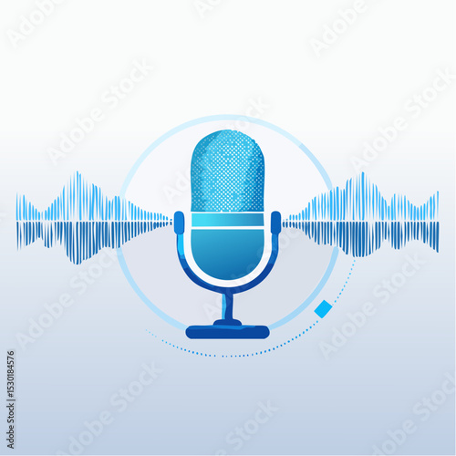 Vector of a voice interface with microphone icon, sound bars, and motion lines on a clean layout.