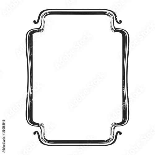 A stark black ornate frame, isolated on white background, features a textured, slightly distressed border with a blank white center ready for text or design
