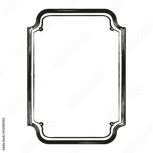 A weathered black frame with a slightly distressed finish, isolated on white background, awaits a captivating image or text within its elegant curves