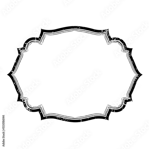 A vintage, ornate black sign, isolated on white background, features a distressed texture and a blank space for text