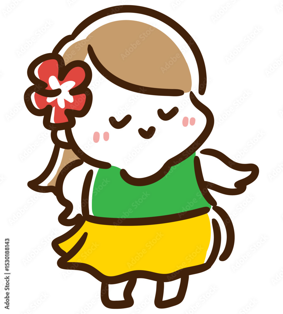 Naklejka premium お淑やかにフラダンスを踊る女の子のデフォルメイラスト