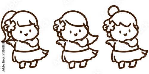 フラダンスを踊る女の子たちのかわいいデフォルメイラスト
