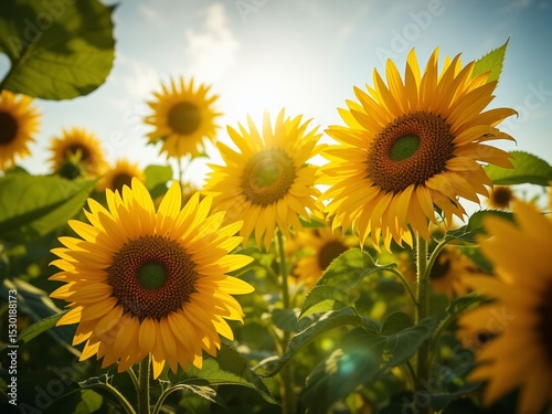 May Blooms: Golden Sunflowers and Lush Leaves