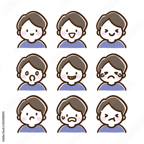 かっこいい男の子の上半身の表情イラストセット（カラー）