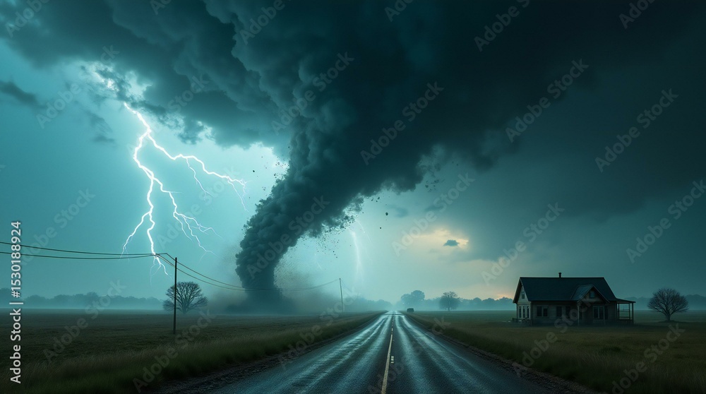 Obraz premium A Massive Storm, Lightning Streak Across The Sky. 