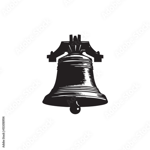  Black silhouette of Liberty Bell, centered on plain white background