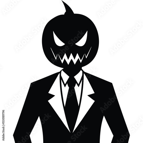 Spooky business professional silhouette with halloween pumpkin head and suit vector illustration