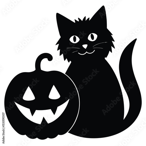 A black cat and jack o lantern silhouette illustration perfect for halloween celebrations