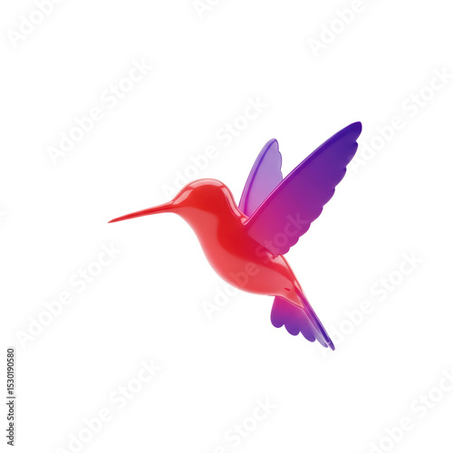 Colorful Red and Purple Hummingbird Decorative Sculpture on White Background