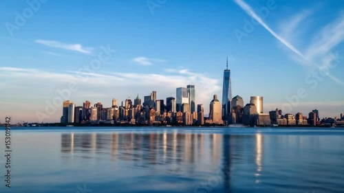 Wallpaper Mural Cityscape reflection, shimmering towers pierce the skyline above serene waters Torontodigital.ca